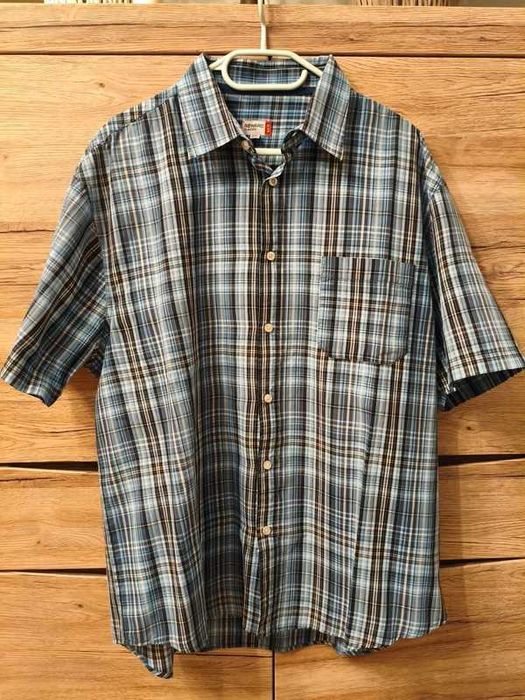 Koszula męska z krótkim rękawem w kratę niebiesko-biała XXL