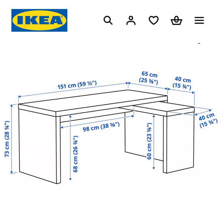 Biurko IKEA  151/65  , biale z wysuwanym panelem