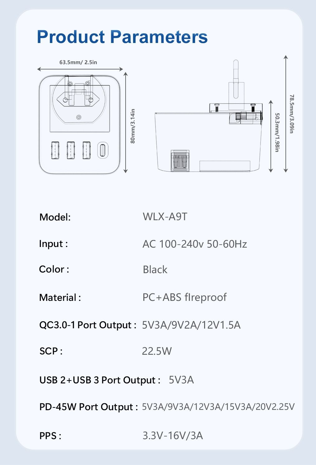 Asometech 72W зарядний пристрій WLX-A9T 3.0 PD3.0
