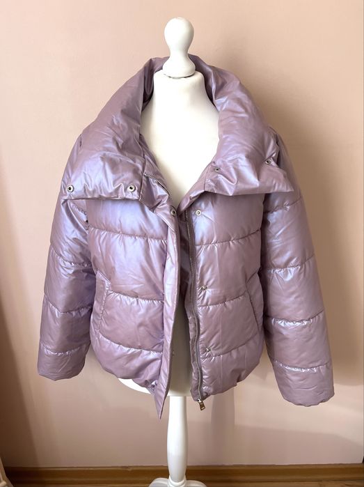 Kurtka puffer pikowana ciepła na jesień zimę liliowa lawendowa