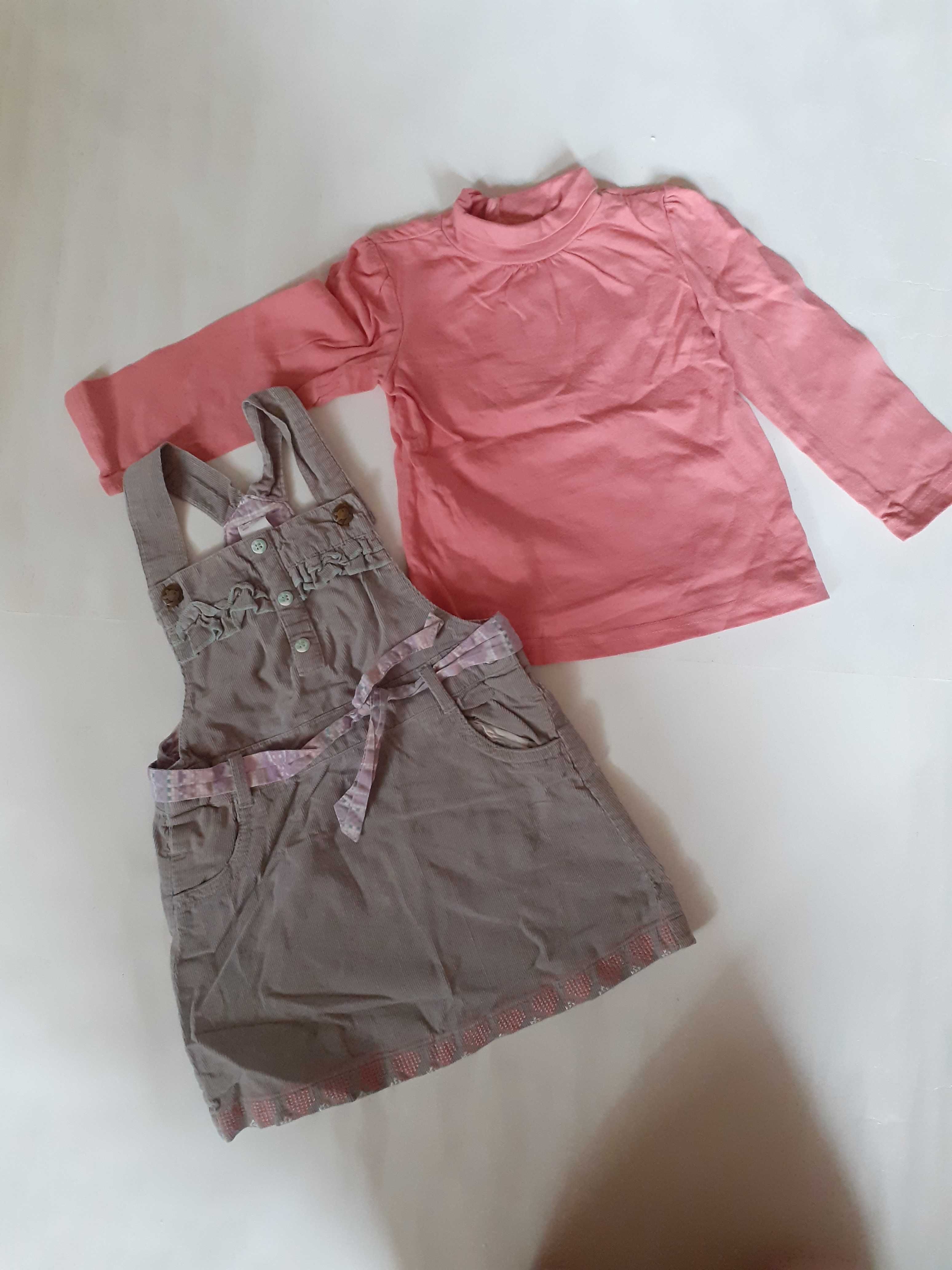 Sukienka sztruks i bluzka dziewczęce - r. 86 - komplet ogrodniczka