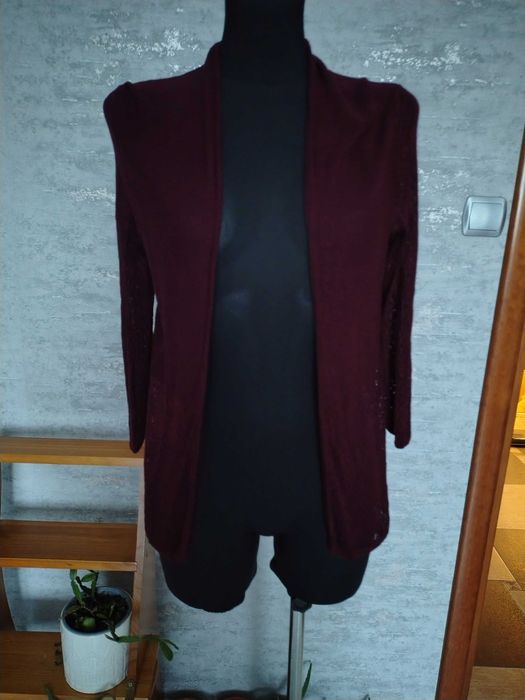 Kardigan bordowy pół ażurowy 36