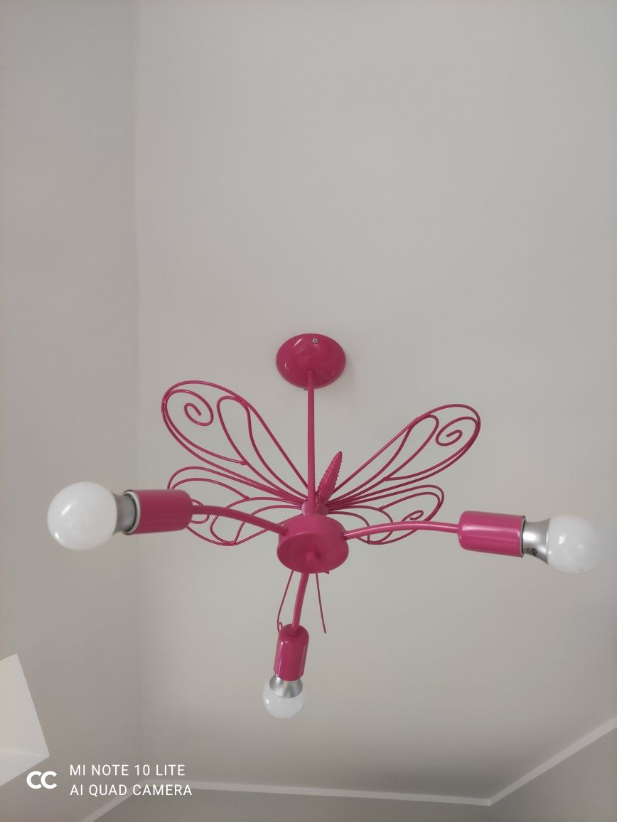 Komplet lampa i kinkiet motyl róż