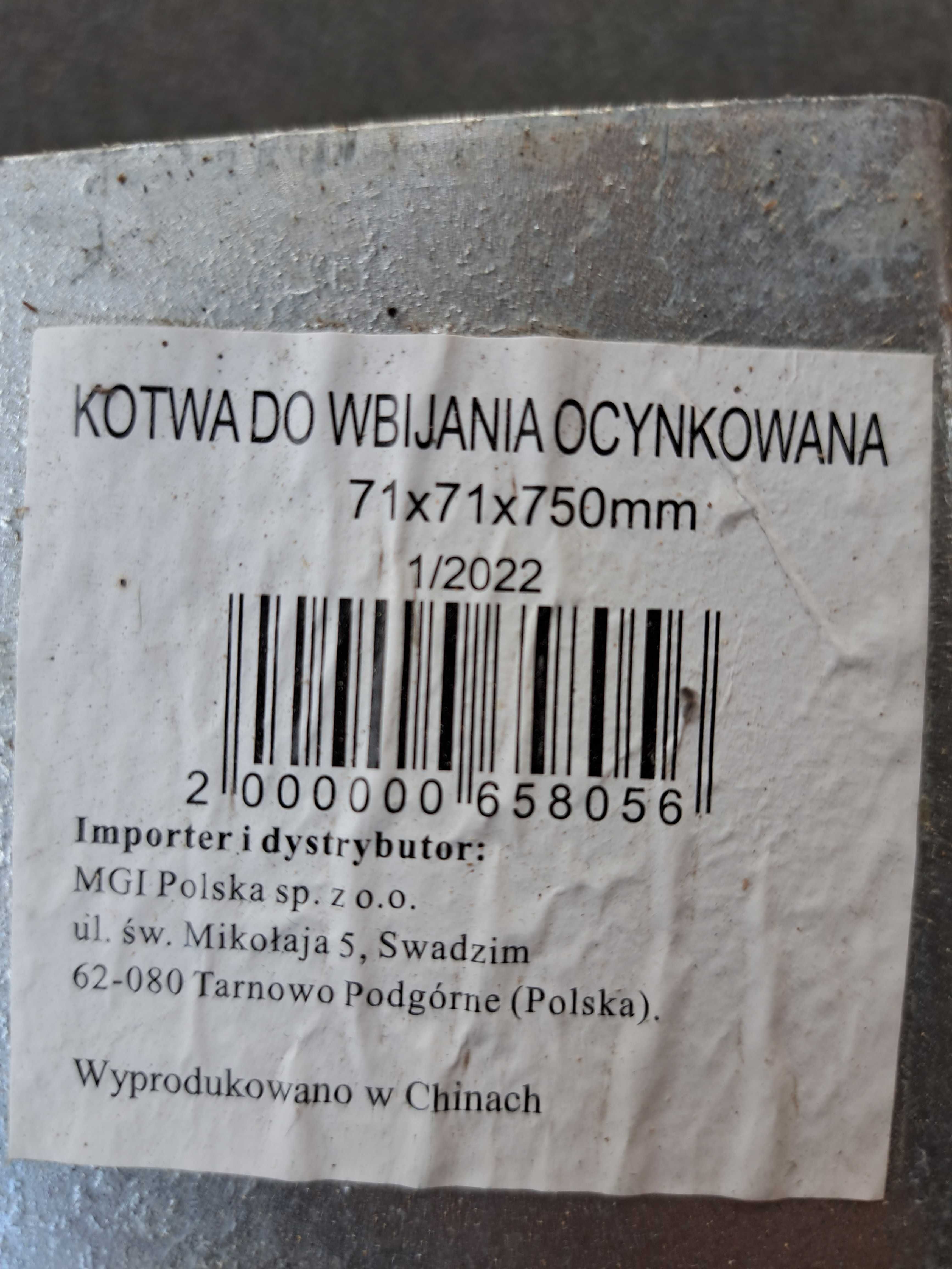 Kotwa slupek ogrodzenie wbijana 71 x71 x750 podstawa słupa ocynk nowa