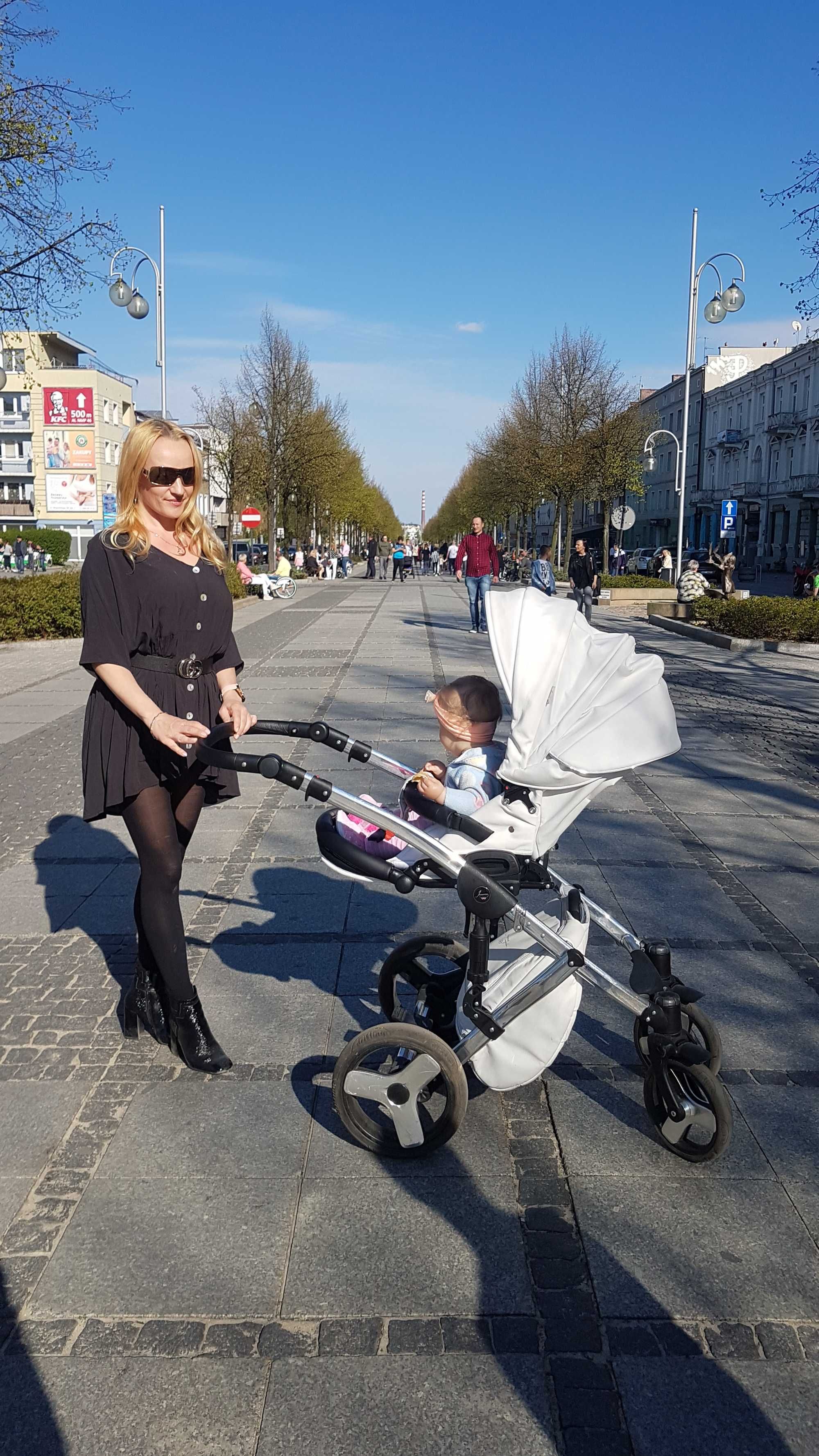 PROMOCJA! Wózek Junama biały eco skóra full wypos. NOWY 3w1 + GRATISY
