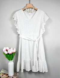 Biała krótka ażurowa sukienka damska rozmiar M L XL