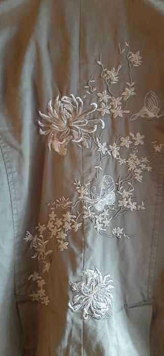 Elegancki Żakiet Damski Rozmiar XL Khaki z Haftem Kwiatowym Marynarka