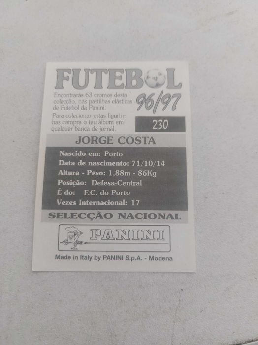 Cromo Jorge Costa epoca 96/97
