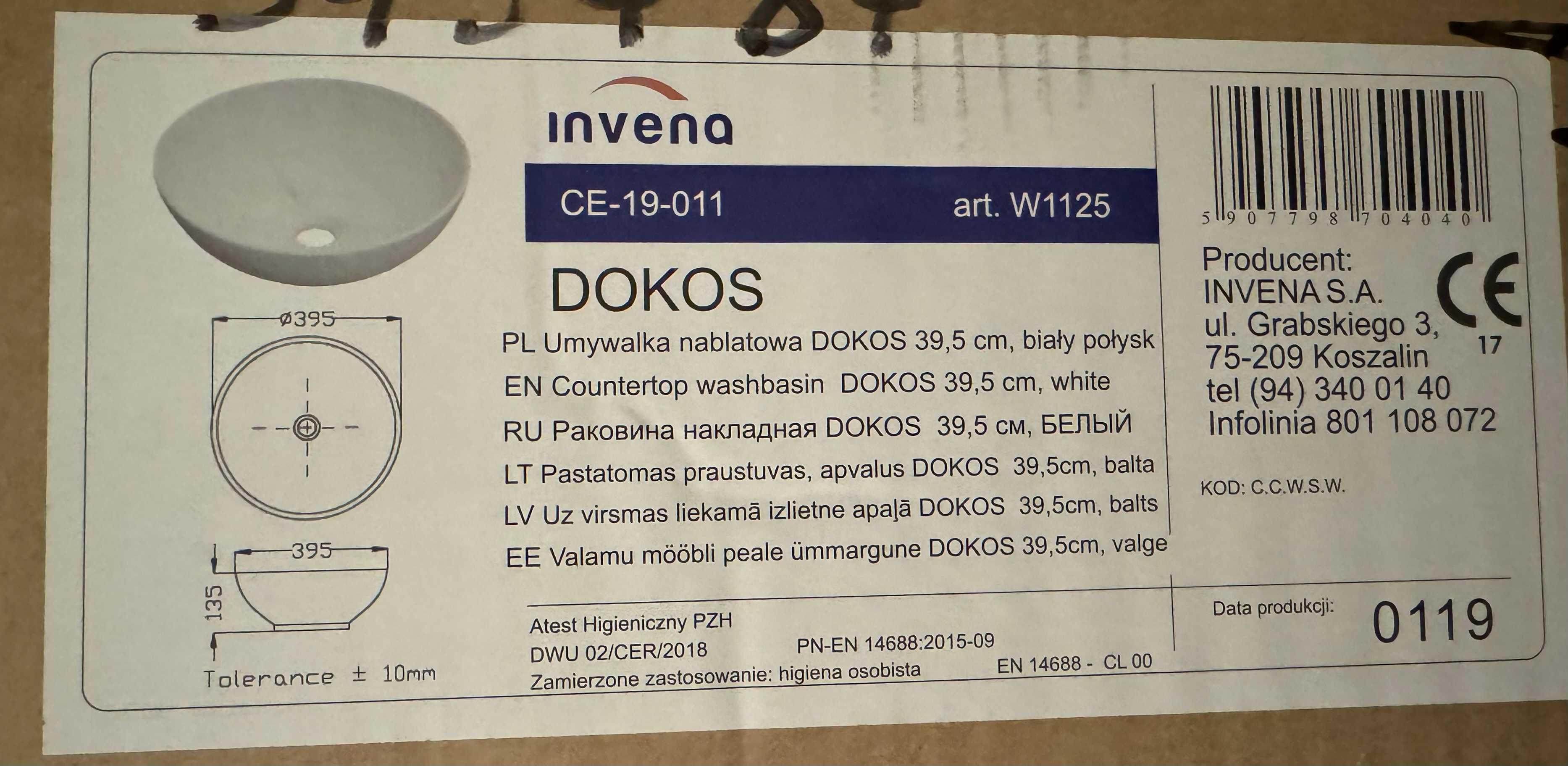 2x nowa umywalka nablatowa Invena Dokos