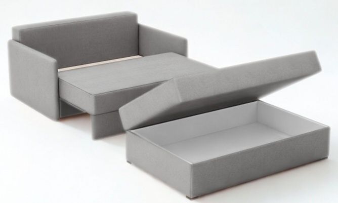 Sofa ok.125cm zielona z funkcja spania i pufą z pojemnikiem