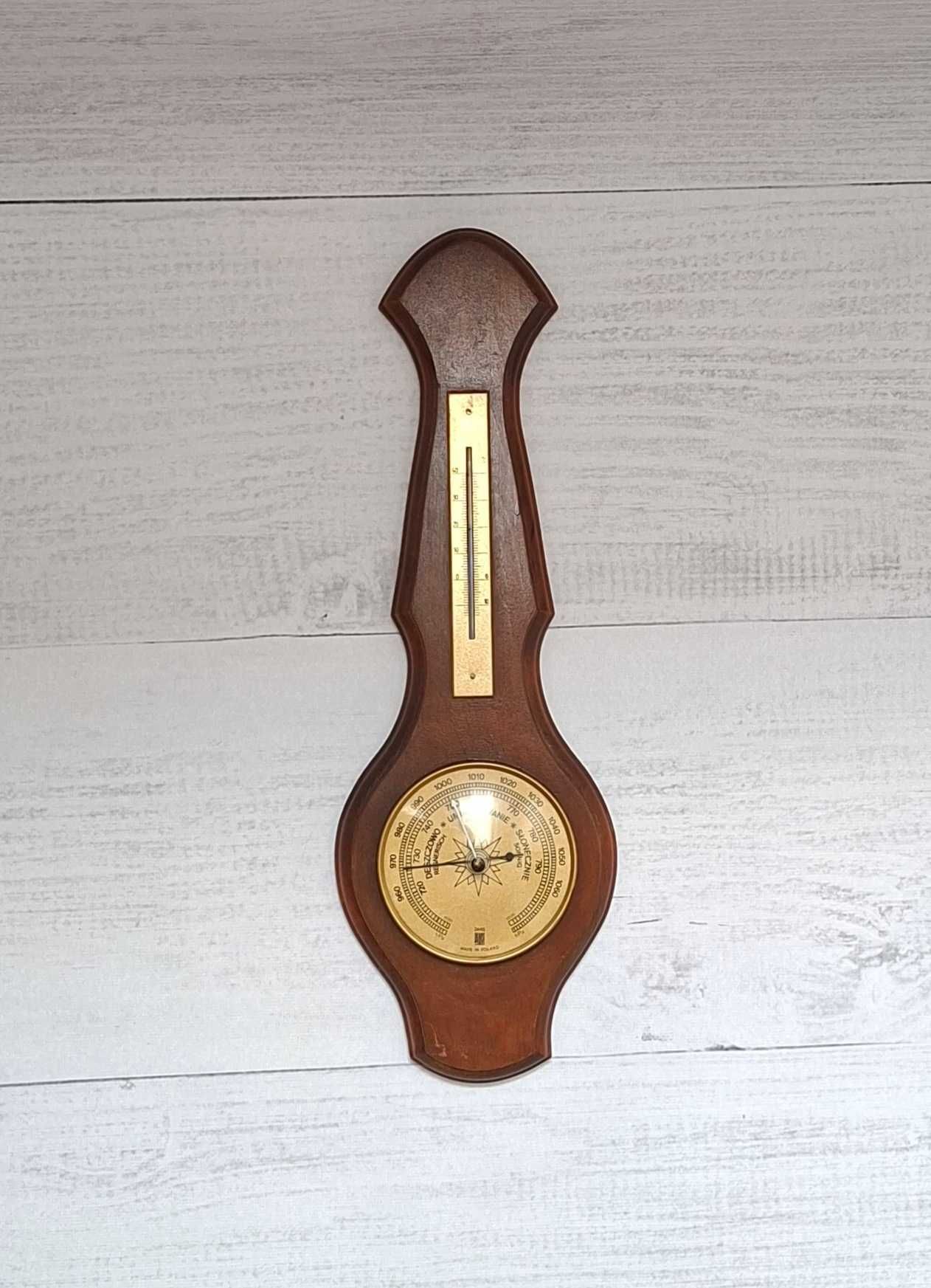 Drewniany barometr z term.Termometr Higrometr JAKS PRL Vintage Retro