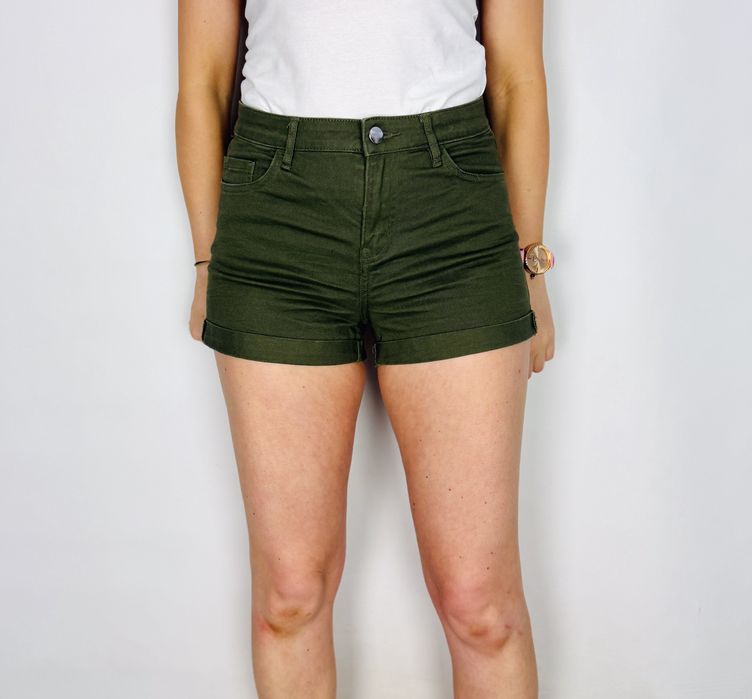 Ciemnozielone szorty z wysokim stanem XS 34 H&M