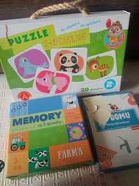 Zestaw 3 gier dla malucha od 1+ memory, puzzle, karty obrazkowe