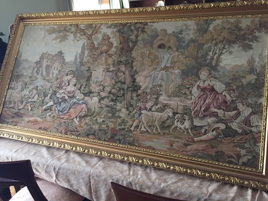 Quadro Tapeçaria Gobelin grandes dimensoes  - Moldura Dourada