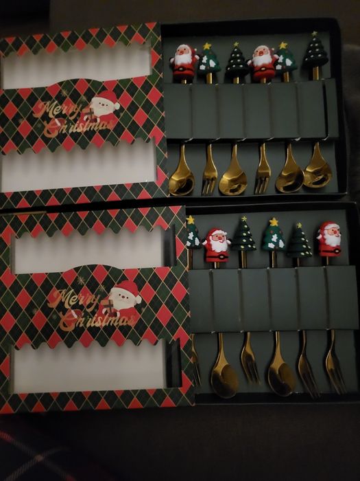 Sztućce Boże Narodzenie 12 szt, złote, nowe na 2023