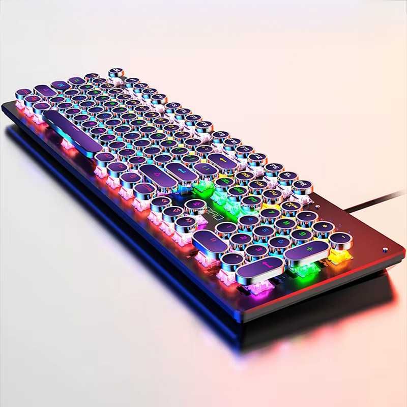 Nowa Retro Klawiatura Mechaniczna z Podświetlaniem RGB