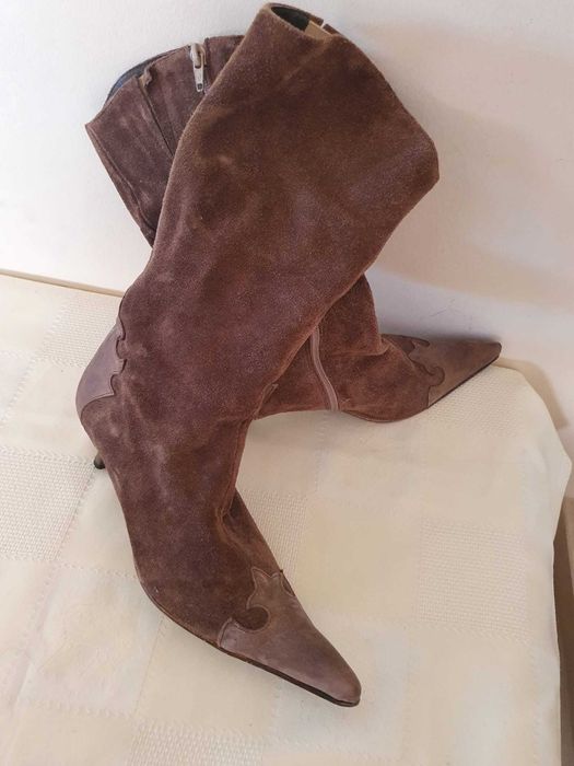 Botas N.39, Salto pequeno, Castanho, Camurça