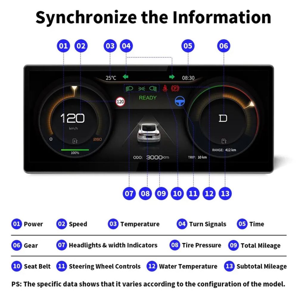 Дополнительный дисплей для Tesla model 3/Y с поддержкойCarPlay/Android