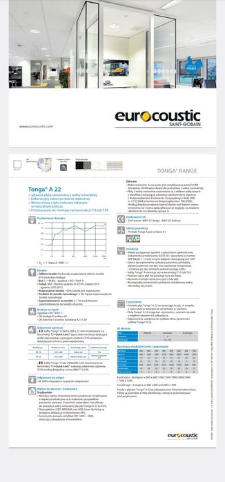Sufit płyty 600x600 22mm typu Armstrong dźwiękochłonny