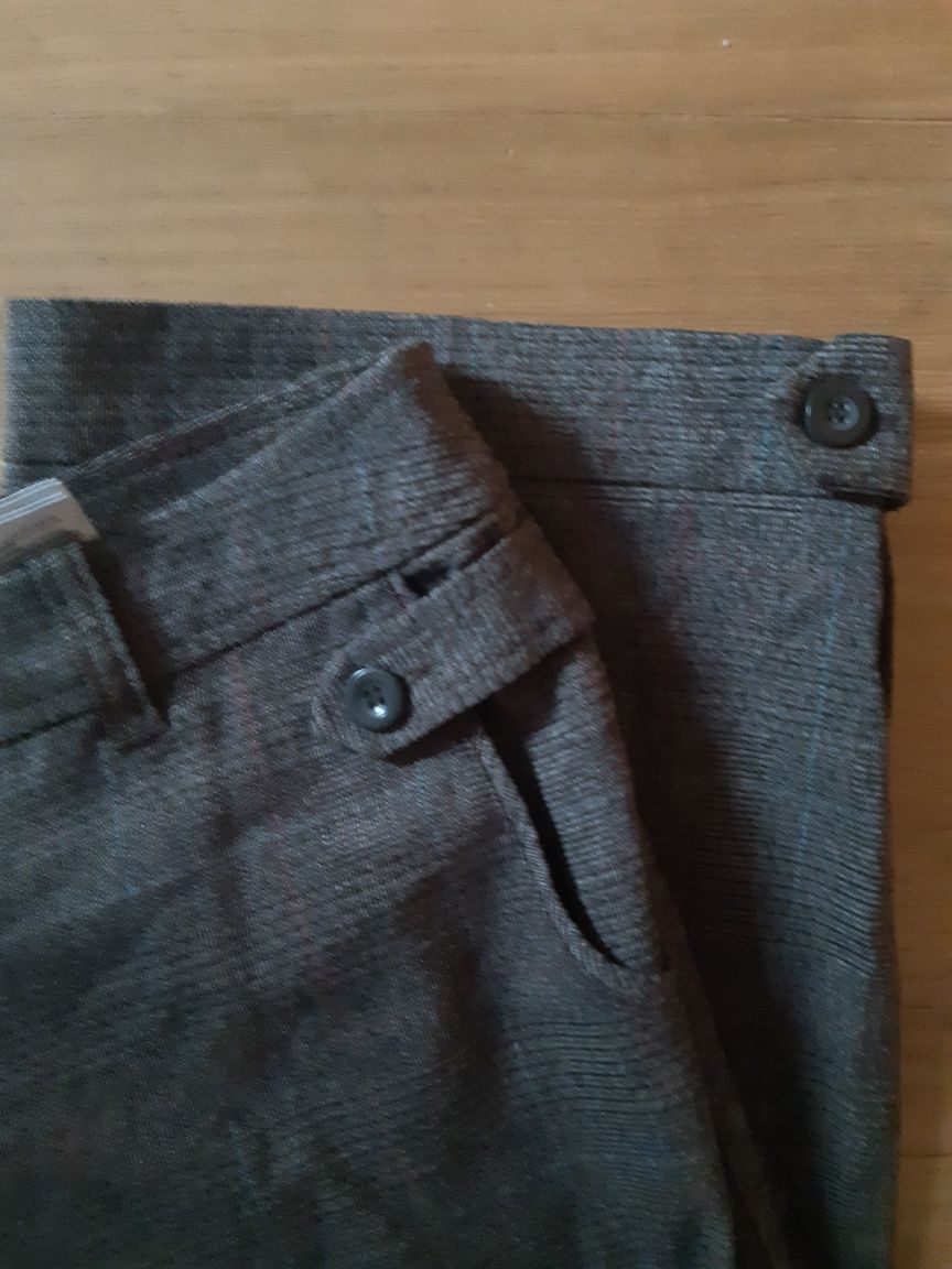 H & M stylowe spodnie czekolada krata elegant jak nowe r L/42