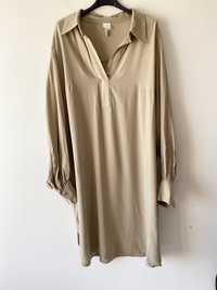 H&M luzna beżowa sukienka oversize dekolt vneck