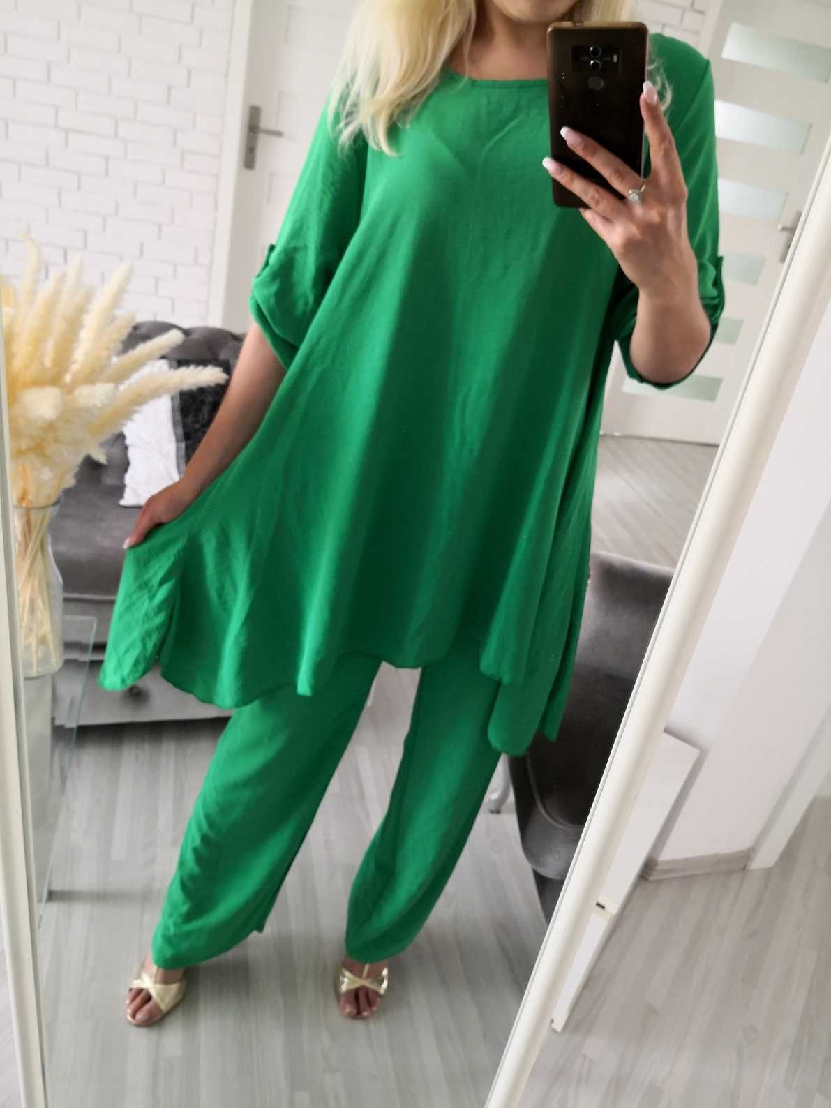 Elegancki zielony komplet na komunie na uroczystość tunika oversize