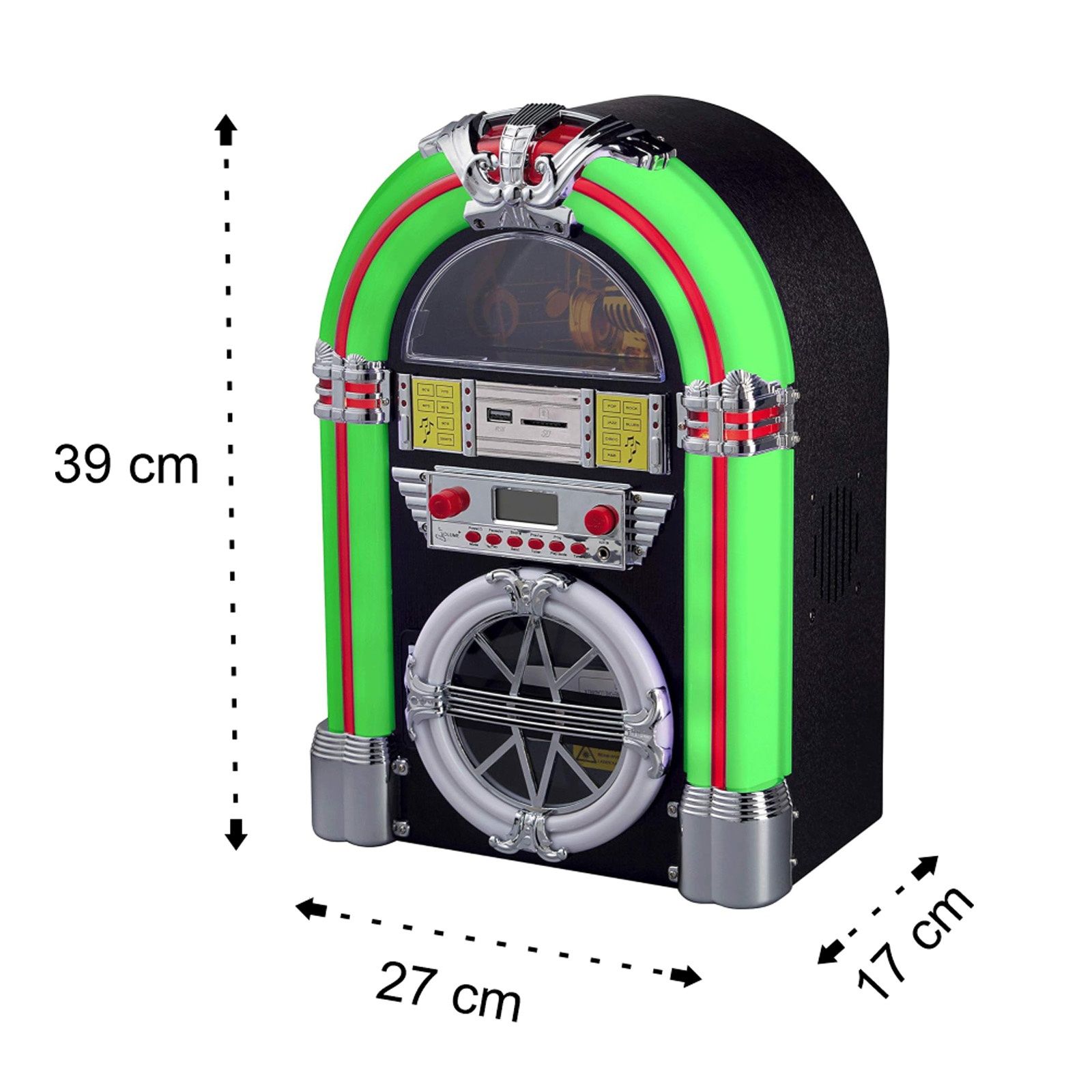 Retro Wieża Szafa Grającą NEWTRO JUKEBOX Radio FM Odtwarzacz CD USB SD