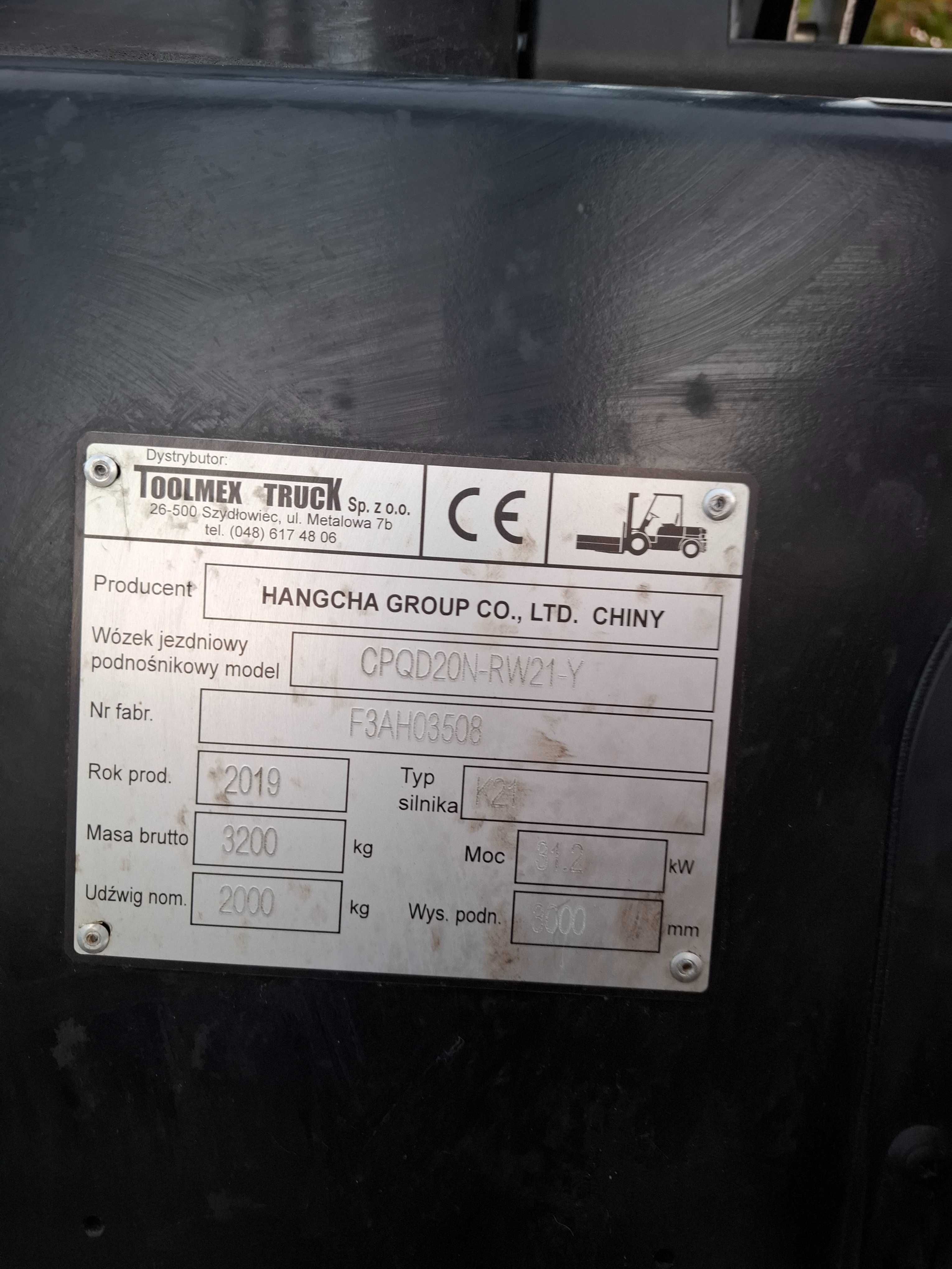 Wózek widłowy HANGCHA 2,0T MODEL CPQD20N-RW21Y benzyna/gaz