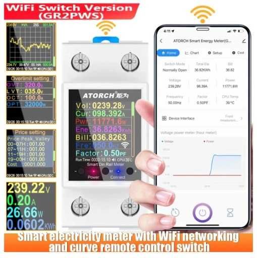Licznik Energii elektrycznej WiFi Tuya cyfrowy + zabezpieczenia 8 w 1