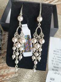 Kolczyki nowe ślubne piękne perły Swarovski srebro arsylion