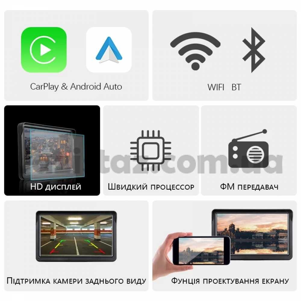 Монитор - дисплей 7” беспроводной CarPlay и Android Auto, навигатор