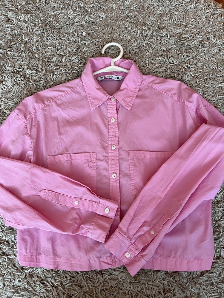 Zara вкорочена сорочка рожева XS