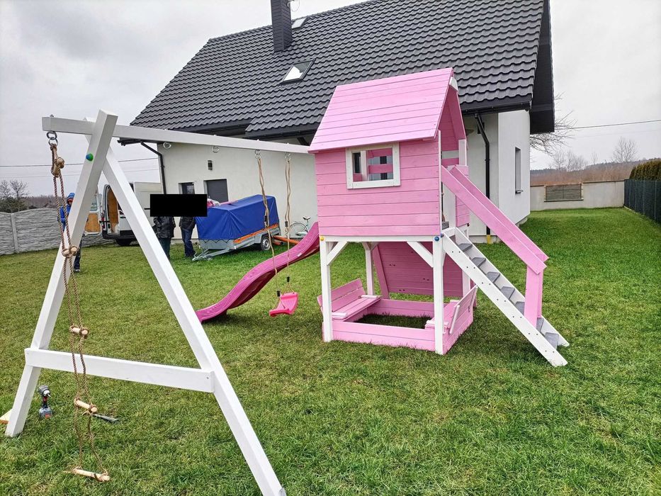 %RATY% POSEZONOWA OBNIŻKA Drewniany Plac zabaw domek dla dzieci  ślizg