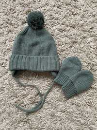 Дитяча шапка H&M набір з рукавичками на зиму 62-68