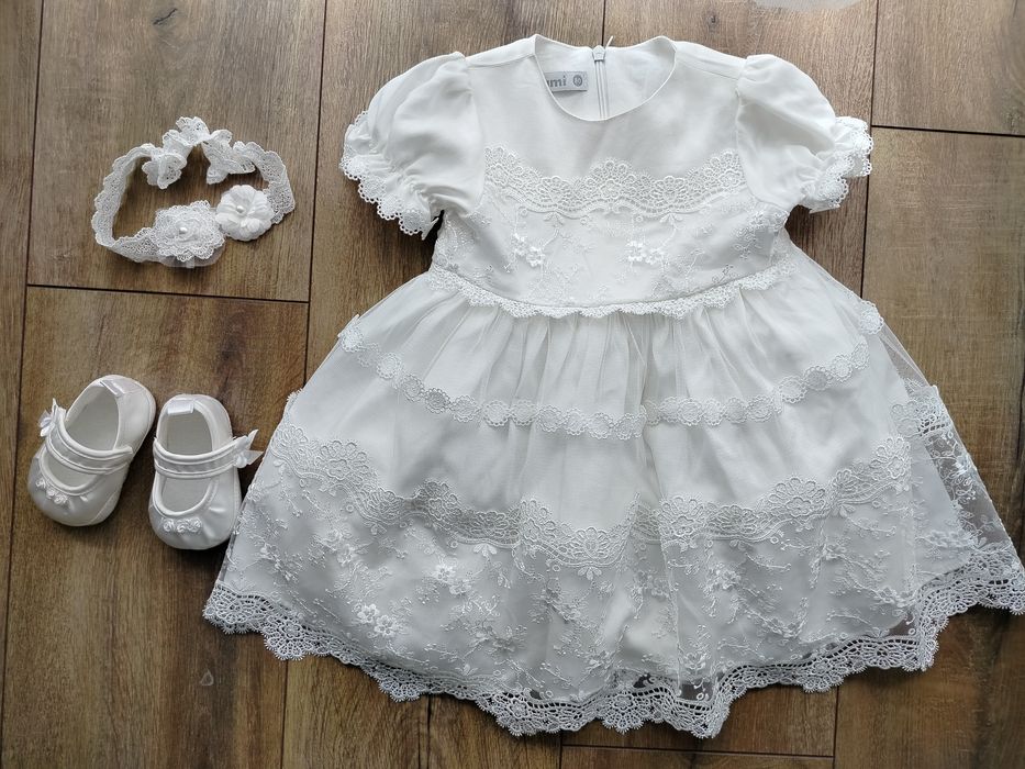 Sukienka na chrzest Hania Balumi rozmiar 80 + opaska i buty