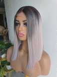 Peruka ombre szara różowa mix 3D long bob naturlna fryzura
