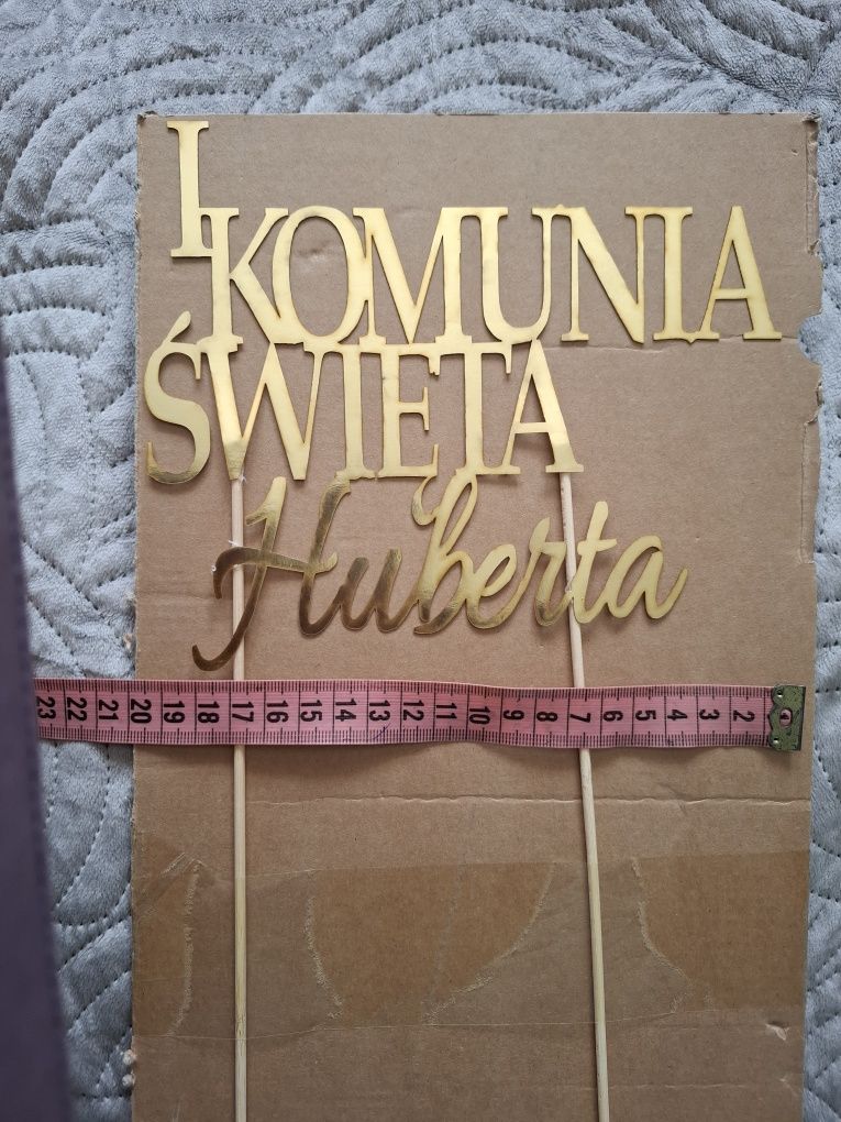 Sprzedam złoty topper z napisem I Komunia Święta Huberta