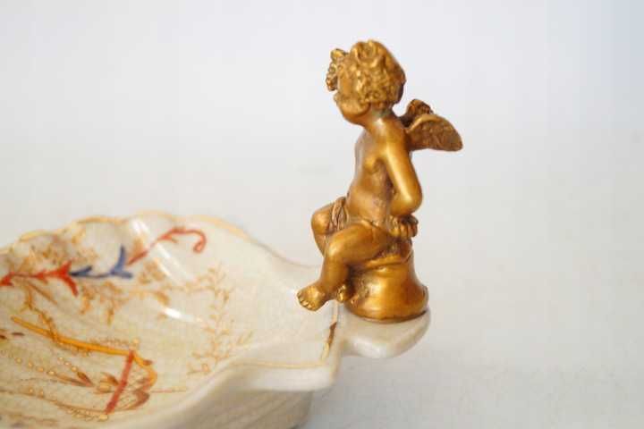 Mydelniczka paterka z aniołkiem porcelana + brąz 4