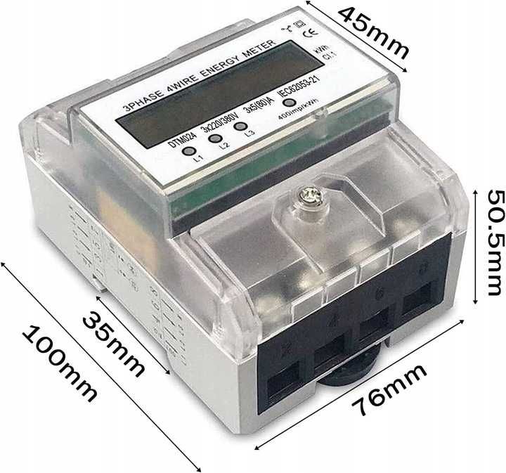 Miernik poboru energii elektrycznej NA SZYNĘ DIN, 3-fazowy.