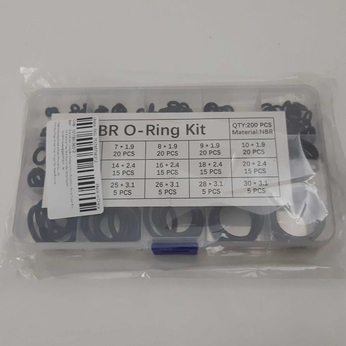Caixa Plástico 15 Divisórias 200 O-Rings Borracha Preta Novos
