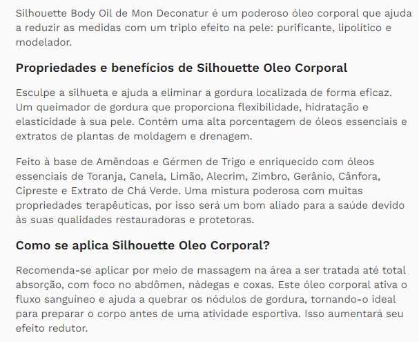 Silhouette Body Oil  ajuda a reduzir as medidas