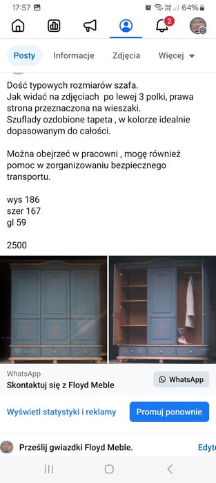 Szafa po odnowieniu i stylizacji Piaseczno  transport