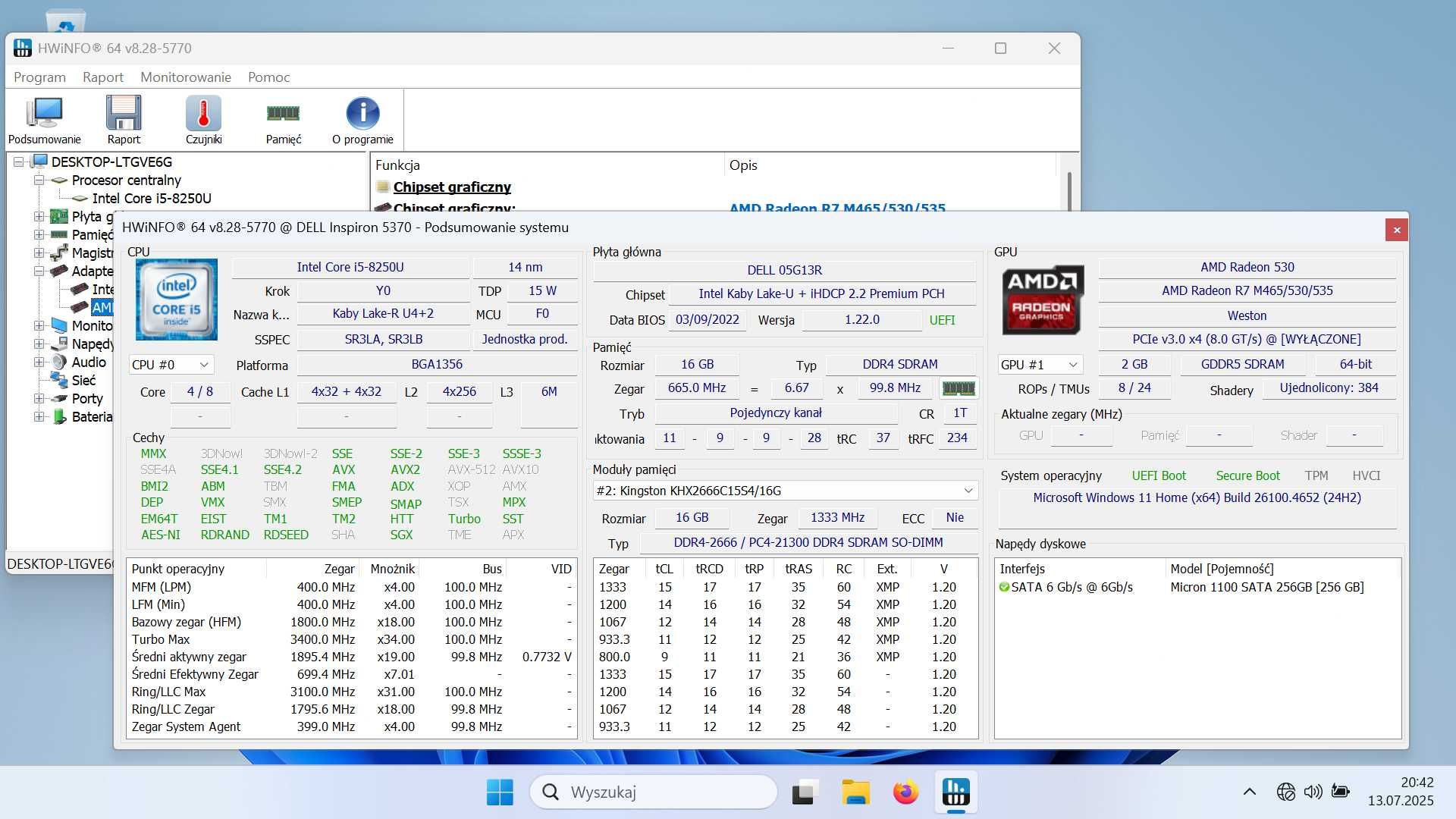 Laptop Dell Inspiron 13" win 11 / i5 / 16GB ram / Radeon GPU+pokrowiec