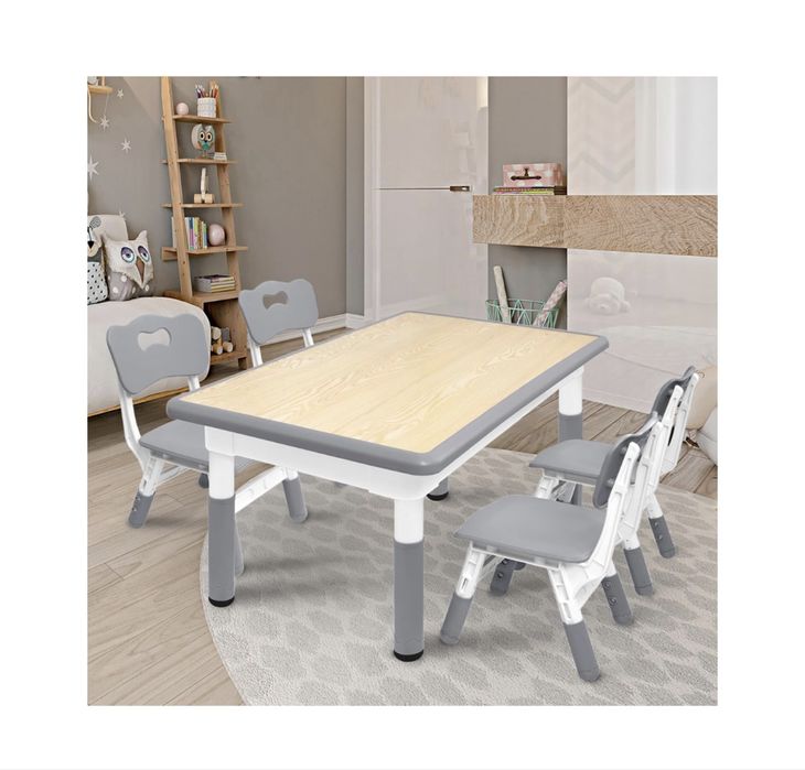 Stół stolik dla dzieci z 4 krzesłami regulowana wysokość 120x60cm