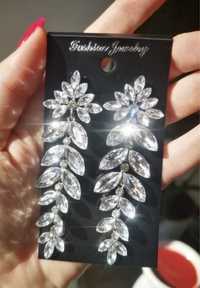 Nowe kolczyki długie srebrne listki kwiaty ślub wesele panna komunia