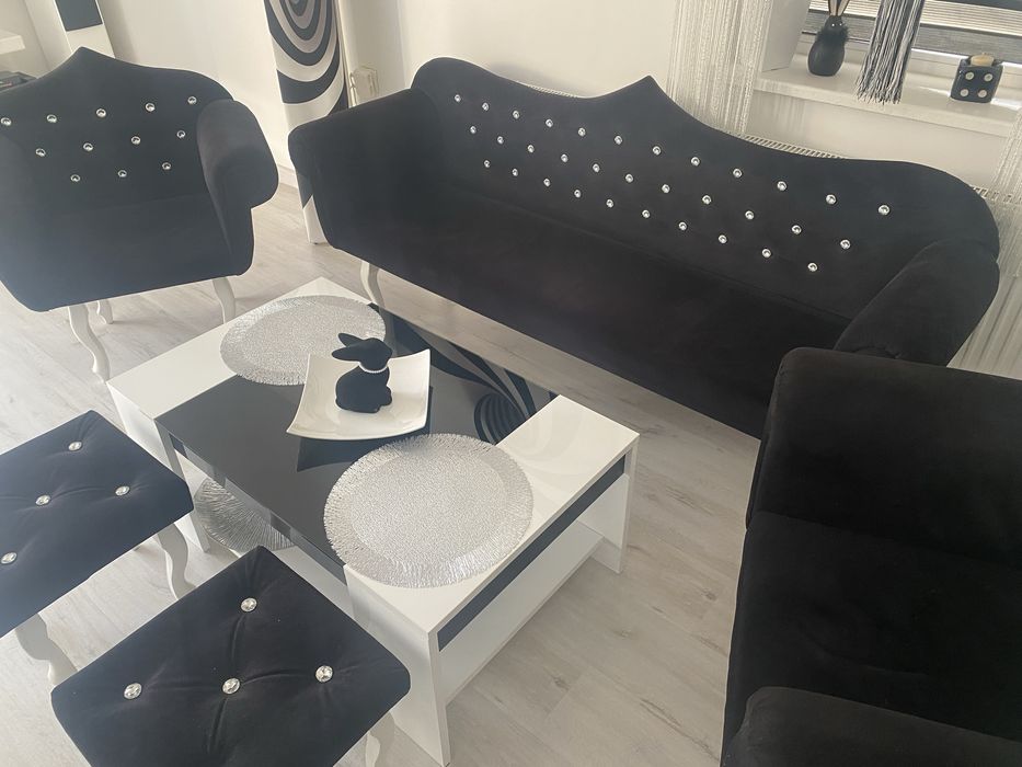 Zestaw Mebli Glamour kryształki - kanapa-fotele-stołki
