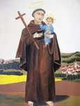 Santo António com o menino Jesus-Pintura em guache sobre tela
