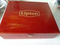 Lipton skrzynka pojemnik vintage boho na herbatę kolekcja bordo drewno