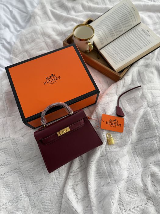 Сумка Hermes Kelly шкіра | шоколадна та бургунді | золота фурнітура