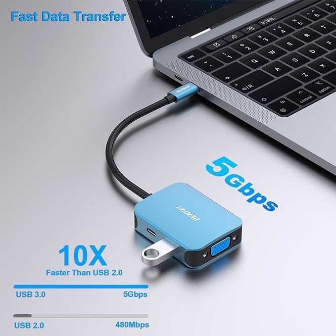 BENFEI Adapter USB C na HDMI VGA, typ C 3 w 1 do HDMI + VGA+USB 3.0,